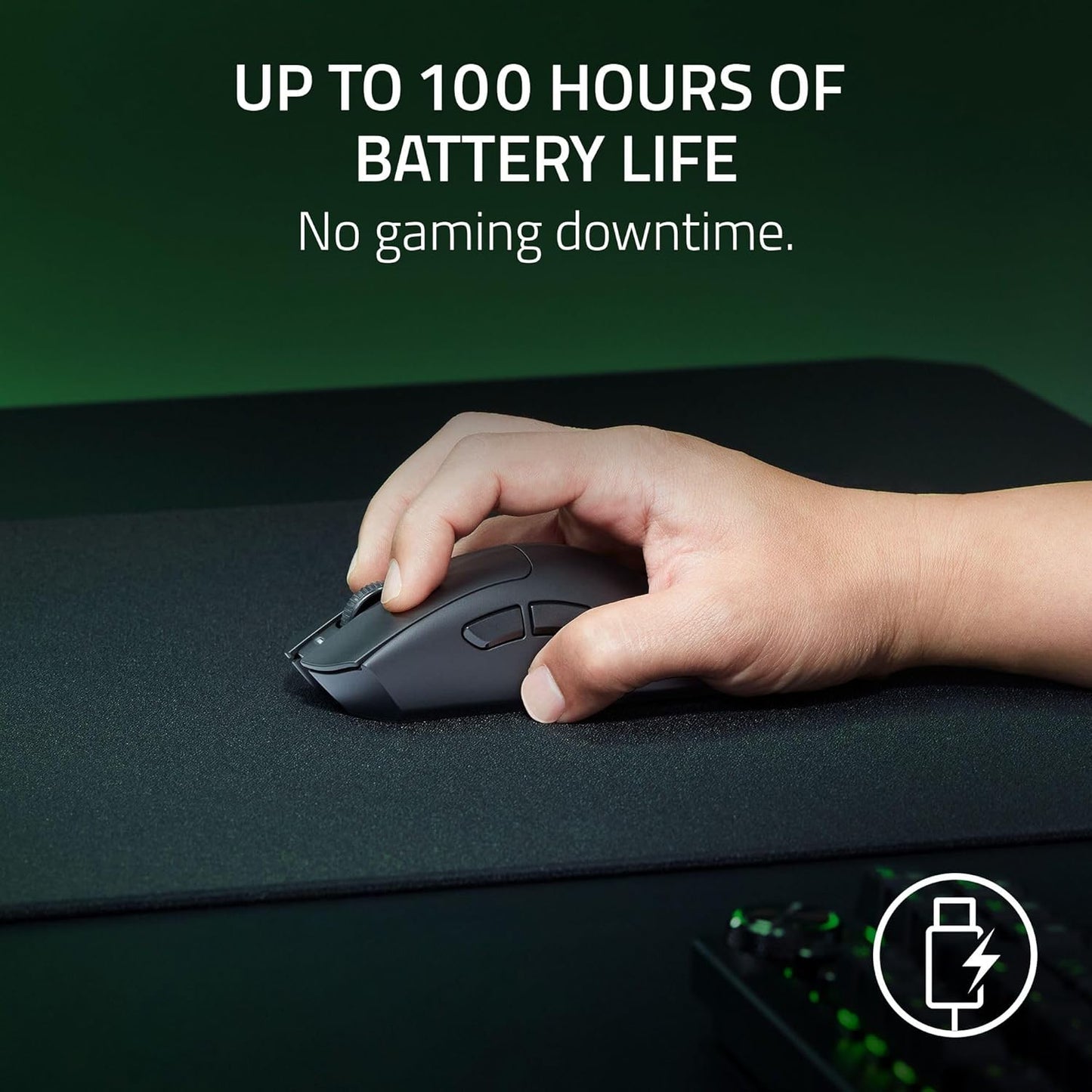 Razer DeathAdder V3 HyperSpeed Wireless Gaming Mouse: 55g Lightweight - USB C Charging - Up to 100 Hr Battery - Advanced 26K Optical Sensor - Gen-3 Optical Switches - 8 Programmable Controls - Black