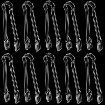 Patelai 10 Pieces Small Plastic Serving Tongs for Appetizers, Clear Mini Sugar Cube Buffet Ice Tongs, 6.3 Inch