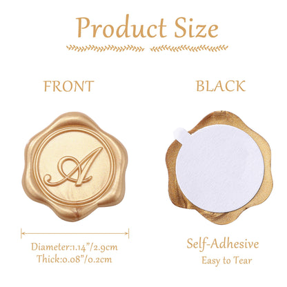 Yoption Wax Seal Stickers, 50 Pcs Initial Alphabet A Invitation Envelope Seal Stickers, Metallic Light Gold Self- Adhesive Wax Stickers, Perfect for Wedding Christmas Birthday Party Gift Wrapping