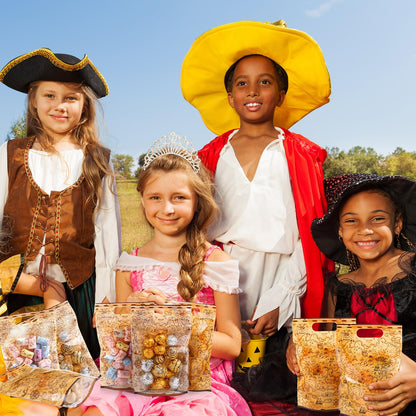 Teenyyou 60 Pcs Pirate Goodie Bags Plastic Treasure Map Gift Bags Pirate Booty Candy Treat Handbags for Treasure Hunt Nautical Themed Halloween Birthday Party Favors Supplies