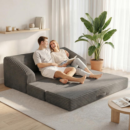 AOLVDOW Loveseat 51 inch, 2-in-1 Convertible Tri-Folding Sofa Bed with Thick Backrest & Carry Handle, Gray Foldable Couch Bed Lounger Sleeper Sofa for Living Room, Guest Room, Soft Corduroy