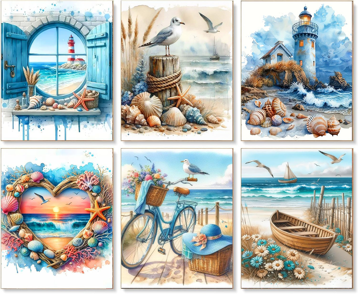 Clendo 6 Pack Beach Diamond Painting Kits for Adults, 5D Coast Diamond Art Kits for Beginners, DIY Full Round Drill Paint by Diamonds Dots for Home Wall Decor 12 x 16 Inch