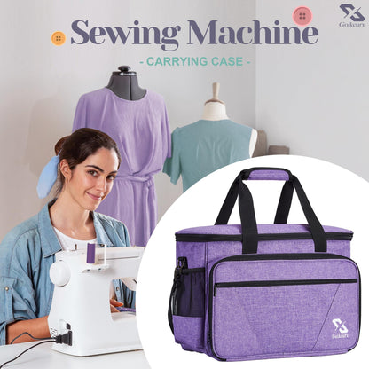 Golkcurx Sewing Machine Carrying Case with Removable Bottom Pad, Side Pocket for Sewing Kit Storage and Adjustable Shoulder Strap, Universal Sewing Machine Bag Fits Standard Singer, Brother, Janome