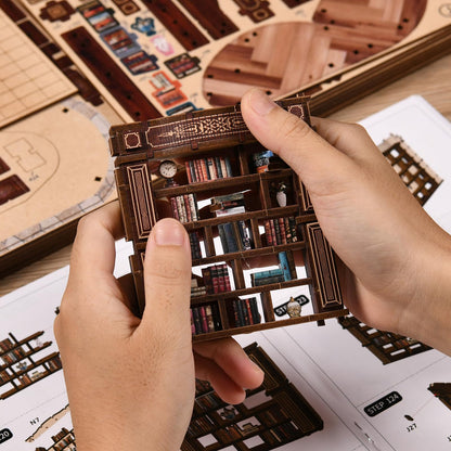 DIY Miniature House Kit, Book Nook Kit, 3D Wooden Puzzles Bookshelf Craft Kits, Dollhouse Kit with LED Light, Mini Building Kit for Adults Teen to Build (Dreamy Book Hall)