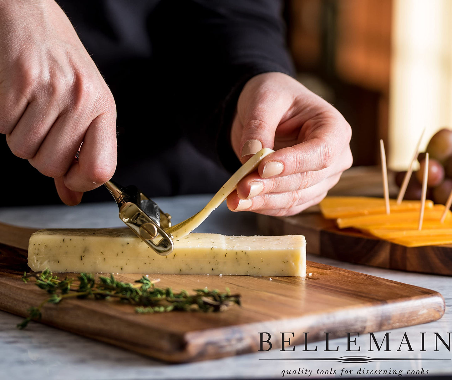 Bellemain Stainless Steel Wire Cheese Slicer - Adjustable Cheese Cutter for Cheddar, Gruyere, Raclette, Mozzarella Cheese Block, Gold