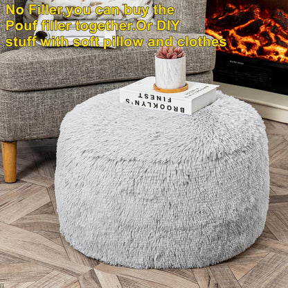 20x20x12 Inches Asuprui Fur Ottoman Stool Unstuffed Footstool Cover Floor Pouf Foot Rest No Filler Round Poof Seat