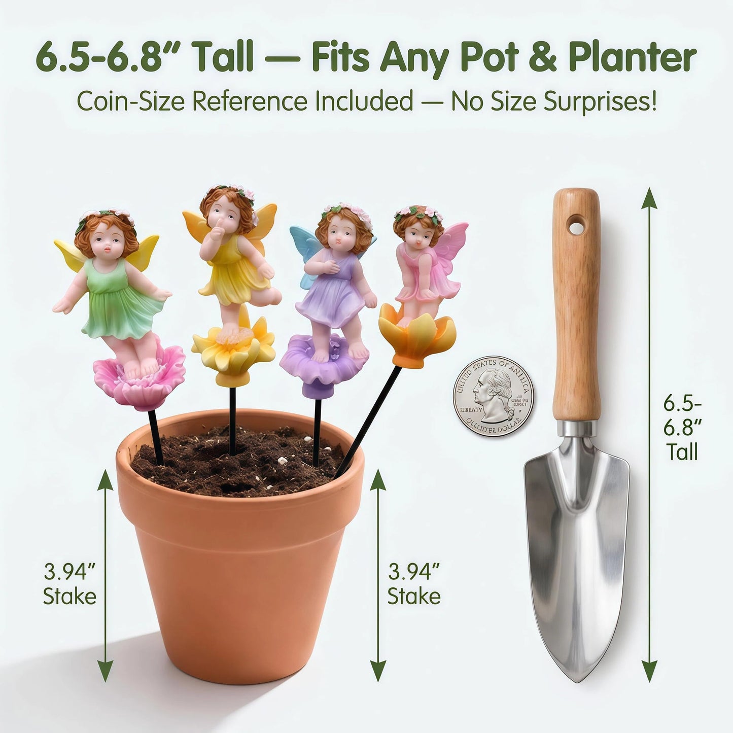Uswin 4 Pcs Fairy Garden Stakes Accessories Outdoor - Miniature Fairy Figurines with Stakes - Resin Garden Fairy Decor for Potted Plants, Flower Beds & Lawn
