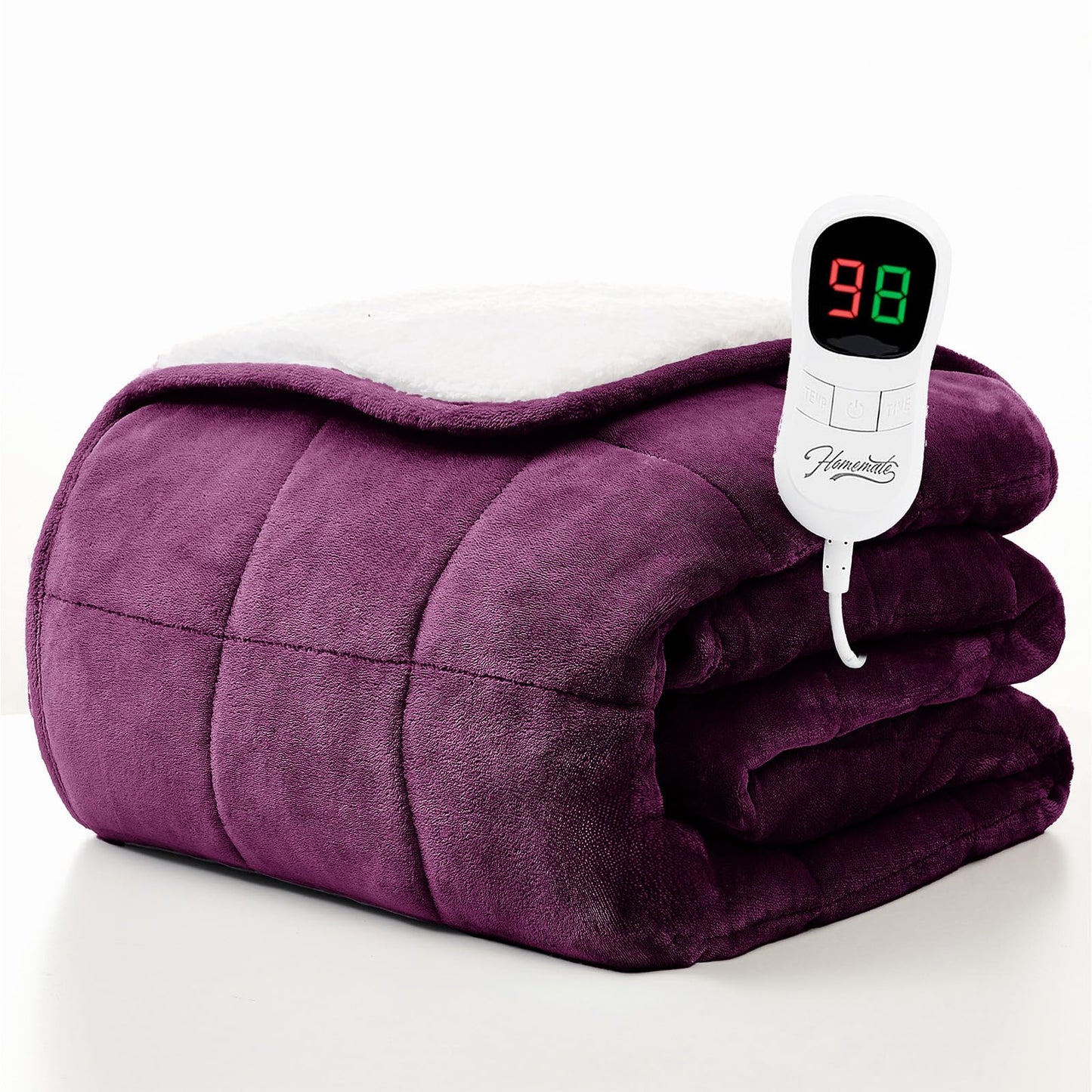 Homemate Heated Blanket Electric Throw - 50"x60" Heating Blanket Throw 1/2/4/6/8 Hours Auto-Off 10 Heat Level Over-Heat Protection Flannel Sherpa ETL Certification