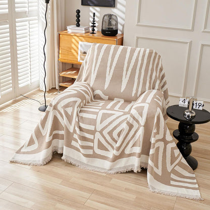 71"x91", 1 VClife Bohemian Aztec Accent Chair Cover Beige White Geometric Tribal Chenille Armchair Slipcover Reversible