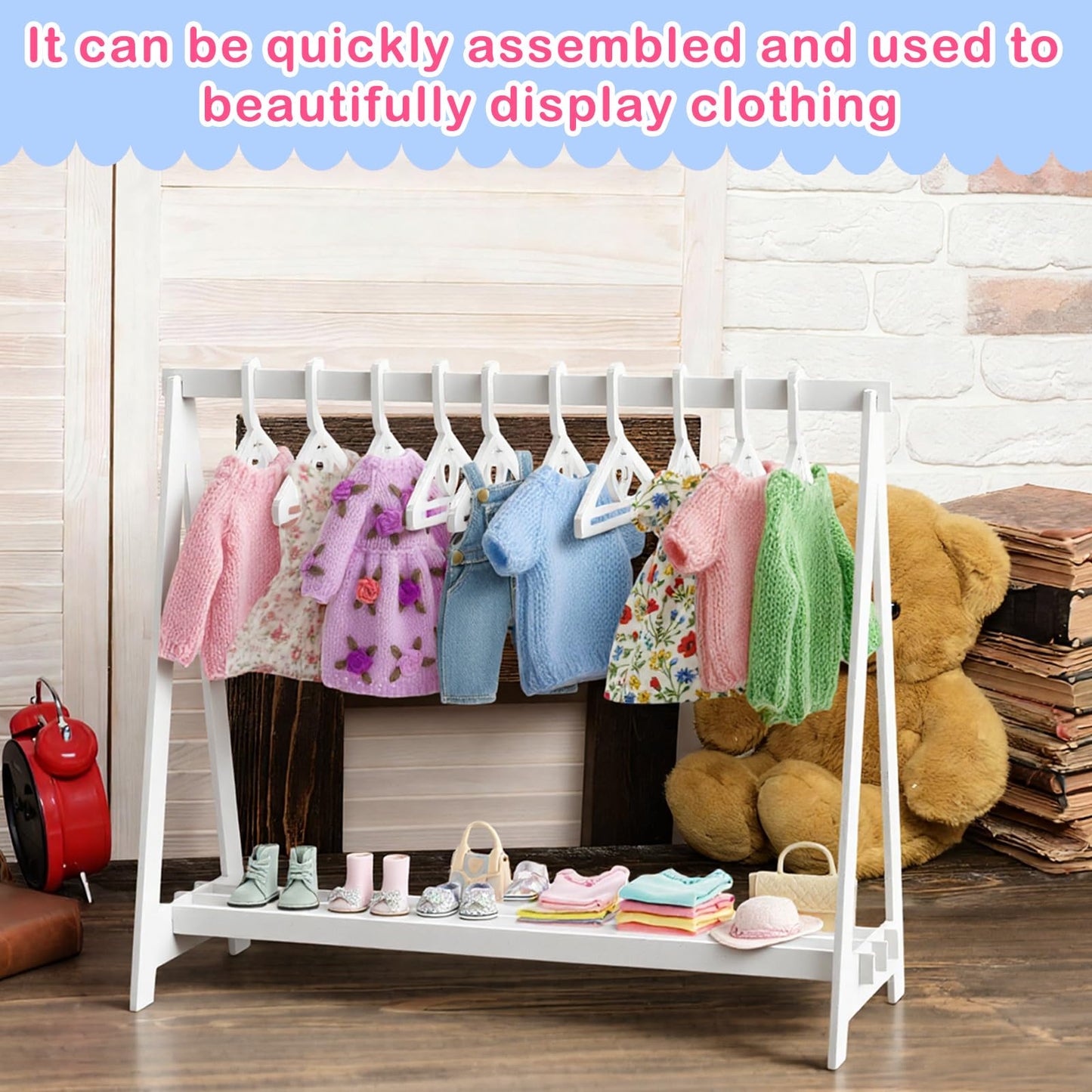 Bucherry Mini Cookie Rack Cookie Bag Display Stand with 10 Mini Hangers Doll Garment Rack Decorative Biscuit Hanger for Tea Parties Family Gatherings Children's Parties, Doll Party Supplies