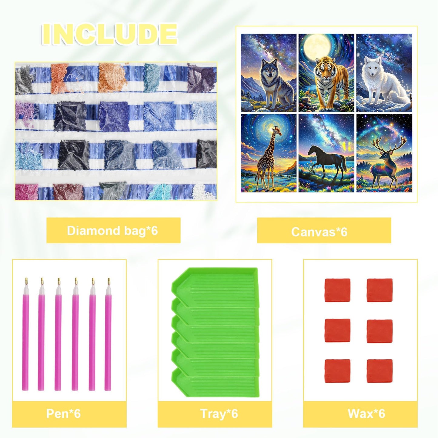 Leixonl Diamond Art Kits for Adults Beginners 6 Pack 5D Diamond Painting Kits for Home Wall Decoration Gifts Round Full Drill 11.8 X 15.7 inch (Animal)