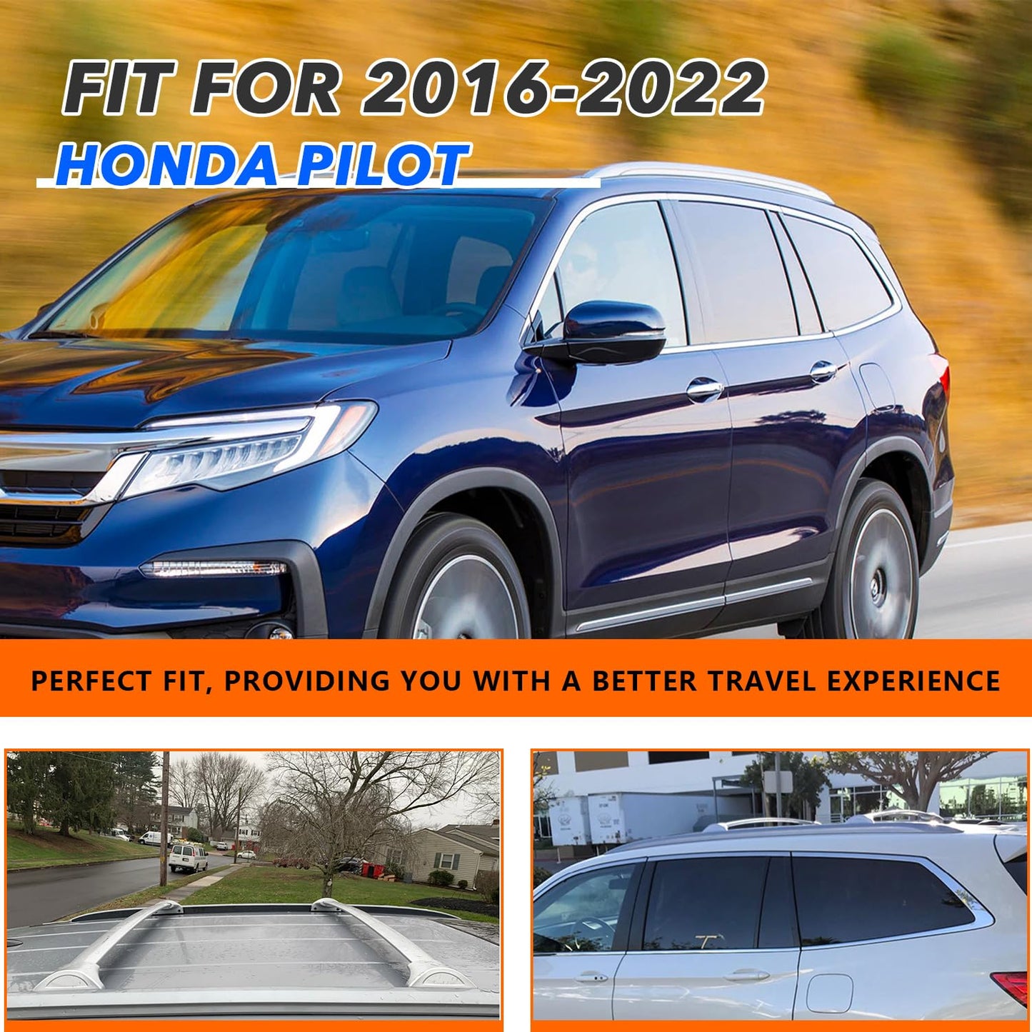 Posris Roof Rack Side Rails and Cross Bars for Honda Pilot 2016 2017 2018 2019 2020 2021 2022 Luggage Carrier Silver