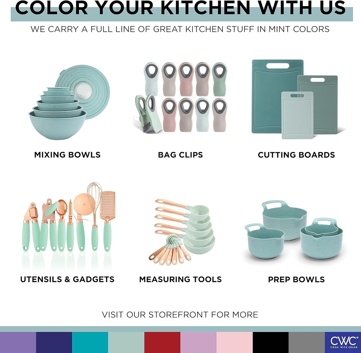 COOK WITH COLOR Non-Slip Mixing Bowls - 4 Piece Nesting Plastic Set with Pour Spouts, Handles, and Measurement Markings