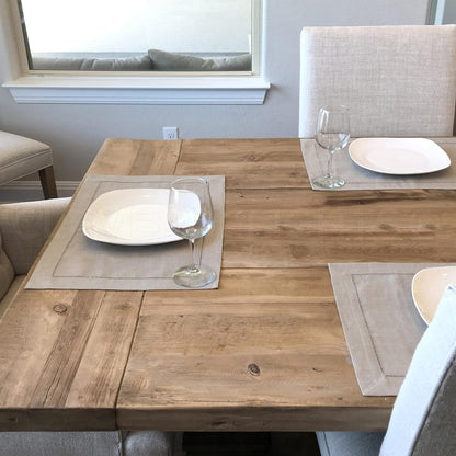 CleverDelights Natural Linen Hemstitched Placemats - 6 Pack, 14" x 20"