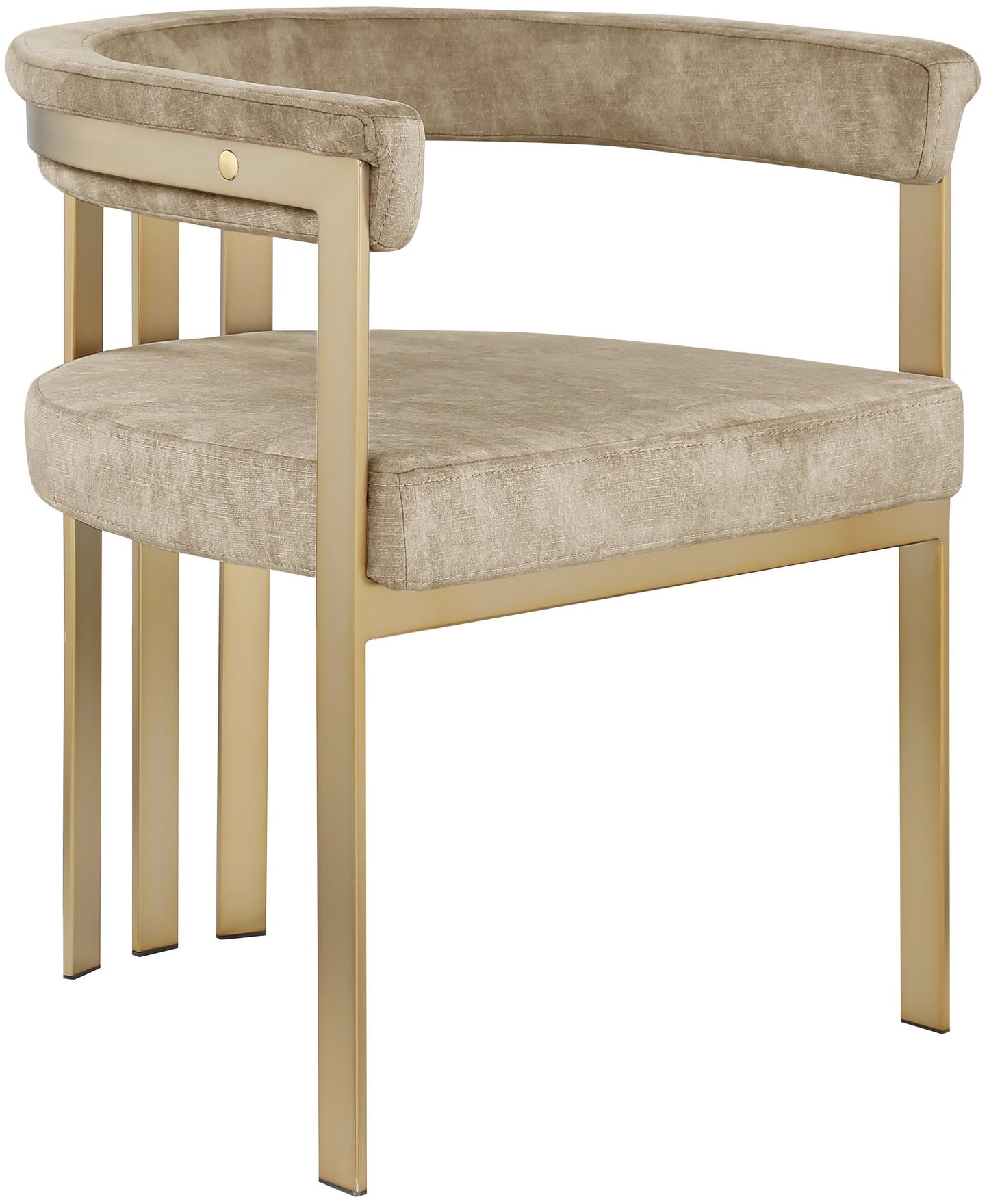 Meridian Furniture 595Beige-C Marcello Collection Modern | Contemporary Velvet Upholstered Dining Chair with Brushed Brass Iron Frame, 23.5" W x 21.75" D x 27.75" H, Beige, Set of 2