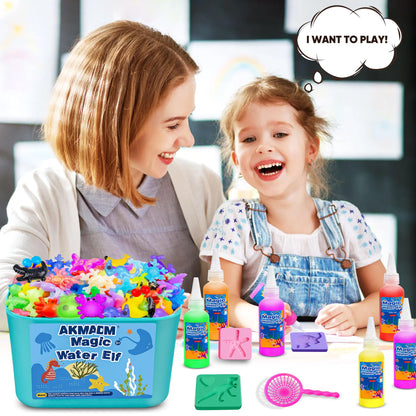 AKMADM Magic Water Elf Toy Kit for Kids - Aqua Fairy Water Gel Kit - 20 Colors*60ml Squishy Maker Set - 18 Shape Molds - Arts & Crafts Water Elf Creation kit - Children's DIY Marine Life (20 Colors)