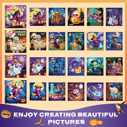 4PCS Paint by Number Sticker Book - Halloween Crafts & Acitivity Puzzles Book for Kids Ages 4-10, Travel Toys for Road Trip & Airplane,Perfect Halloween Gifts & Basket Stuffers for Kids
