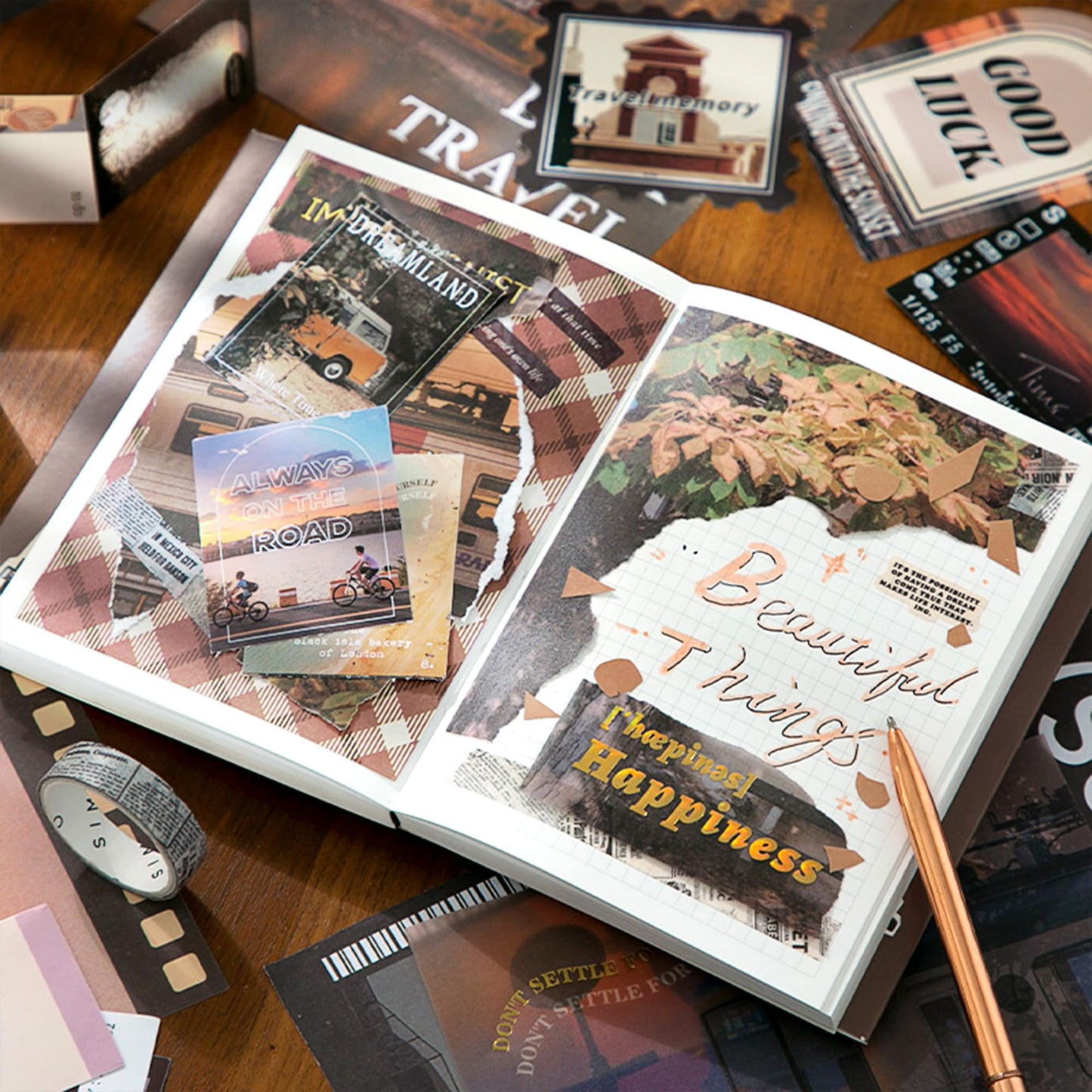 Travel Scrapbooking Supplies Kit, Holiday Aesthetic Vintage Scrapbook Kit for Bullet Junk Journal A6 Grid Notebook Stationary Journaling Supplies DIY Craft Birthday Gifts for Women Kid Teen Girl
