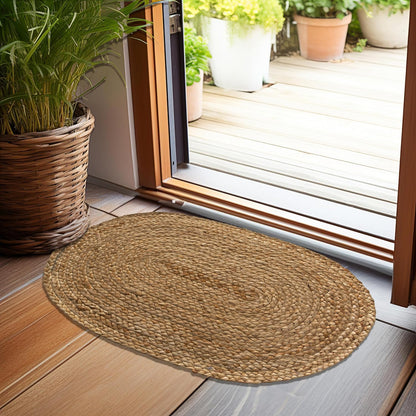 '-18x30 Inch Chardin home Hand Woven Natural Jute Braided Rug Oval | Vintage Boho Reversible Doormat for Entryway, Front