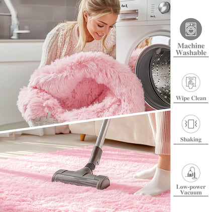 OLANLY Small Bedside Rug - Soft Fluffy Shaggy Entryway Throw Rug for Bedroom & Nursery | Pink 2x3 ft