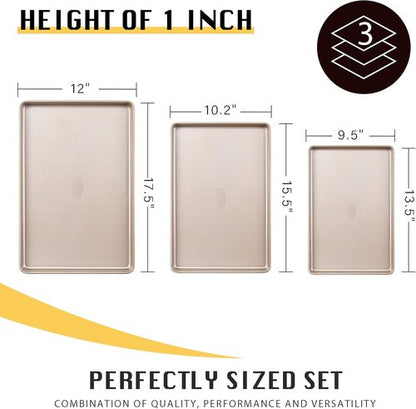 HONGBAKE Half Cookie Sheet Set - 17.5x12 Inch Baking Pan for Cookies & Jelly Rolls