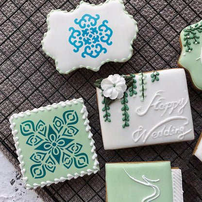 16 Pcs Scroll Tile Cookie Stencils, 5.5"x5.5" Floral Baking Stencils for Royal Icing, Cake Decorating Pattern DIY Mold Tools for Biscuit, Dessert, Coffee