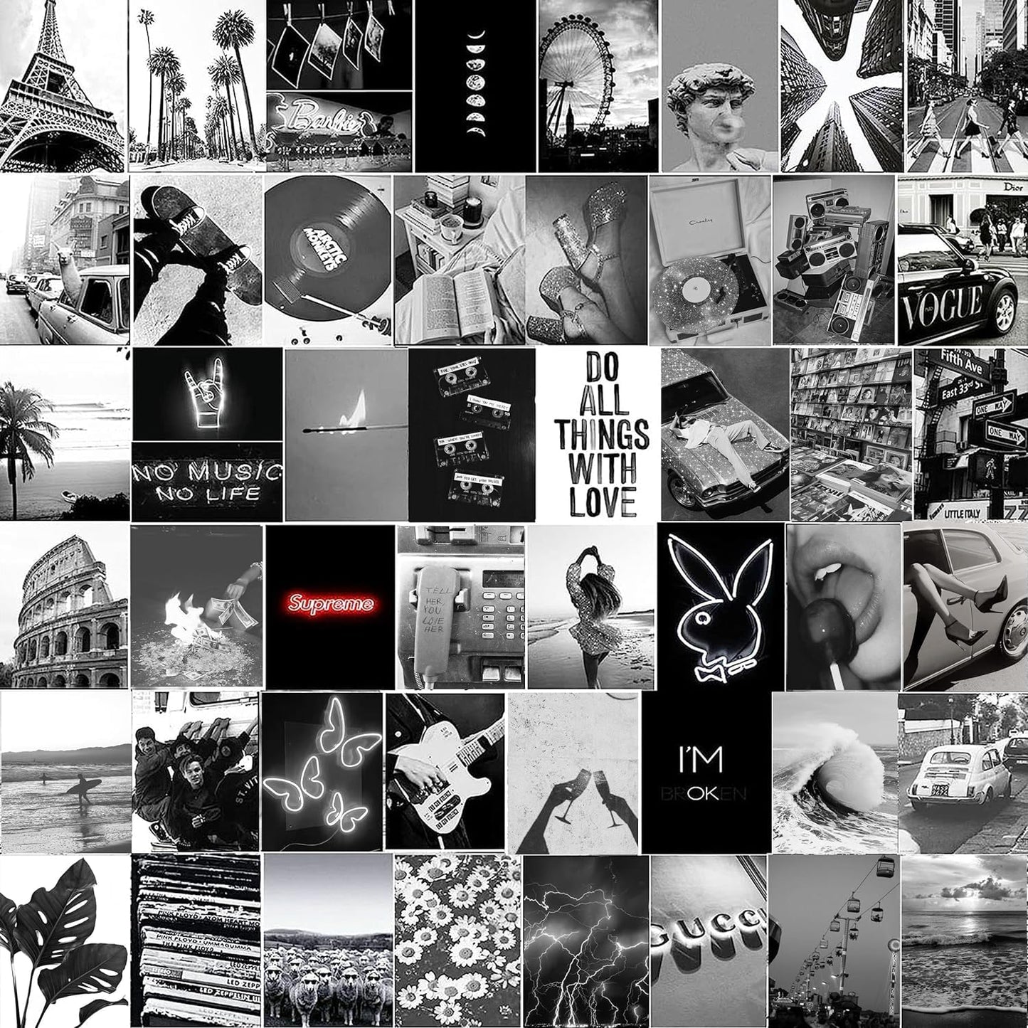 Michgar Black and White Collage kit pictures for wall decor,50 Set 4''x6''Prints Black and White collage kit Room asthetic images for Girls and Teen Boys.