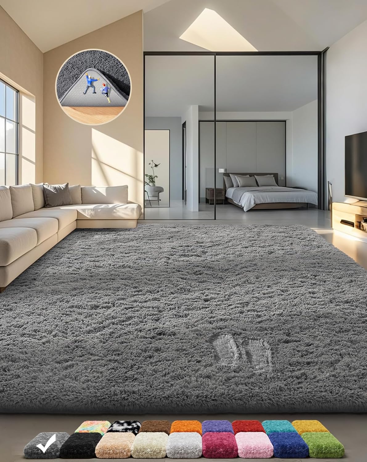 6x9 Ophanie Area Rugs, Upgrade Non-Slip Fluffy Soft Rugs for Living Room, Large Shag uzzy Plush Rug, Medium Gray Shaggy