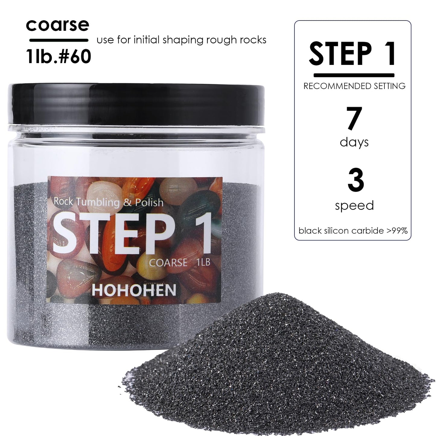 Hohohen 4 Pounds Rock Tumbler Grit Kit Abrasive Media Rocks Tumbling Grit and Polish Refill Stone Polishing Silicon Carbide & Aluminum Oxide Fit for Any Rock Polisher