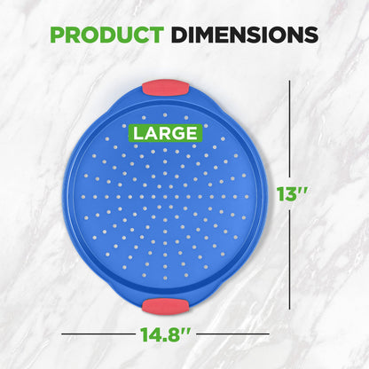 NutriChef 13-Inch Nonstick Pizza Tray - Round Carbon Steel Non-Stick Pizza Baking Pan with Perforated Holes, Premium Bakeware Pizza Screen with Silicone Grip Handles, Dishwasher Safe - Blue