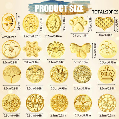 Wax Seal Stamp Kit,Vintage Classic Sealing Wax Stamp Heads with Wooden Handle & Metal Wax Seal Molds, with Envelope Greeting Card, for Gift Wrapping,Wedding, Party Invitations (Gold-A02)