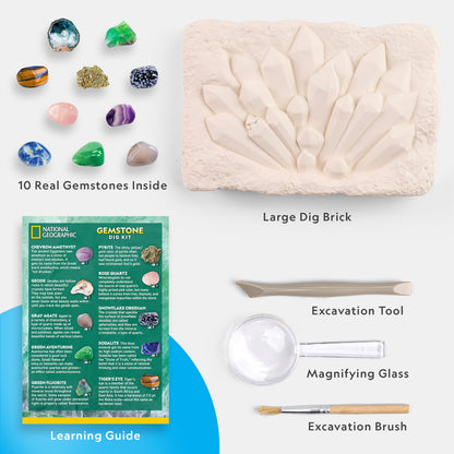 National Geographic Gemstone Dig Kit – Dig Up 10 Real Gemstones and Crystals, Science Kit for Kids, Gem Digging Kit, Gift for Girls and Boys, Mining Kit, Rock Collection