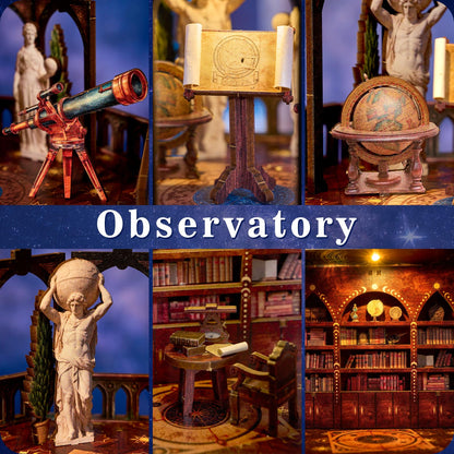 TOYQI Book Nook Mini House Kit, DIY Miniature Dollhouse Booknook for Adults, 3D Wooden Puzzle Bookend Bookshelf Insert Decor, Tiny Stargazing Tower Observatory, Gift for Family and Friends