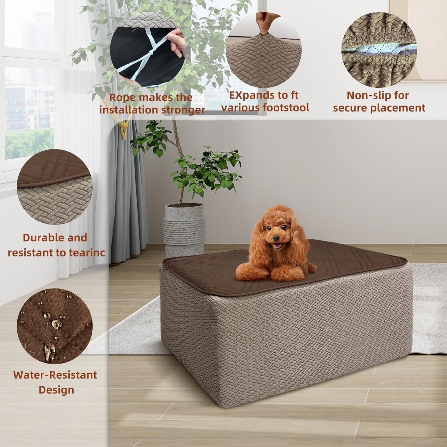 28-32 Inches, MEHIDFY Ottoman Cover, Waterproof Square Stool Slipcover, Quilted Stretch Furniture Protector, Machine