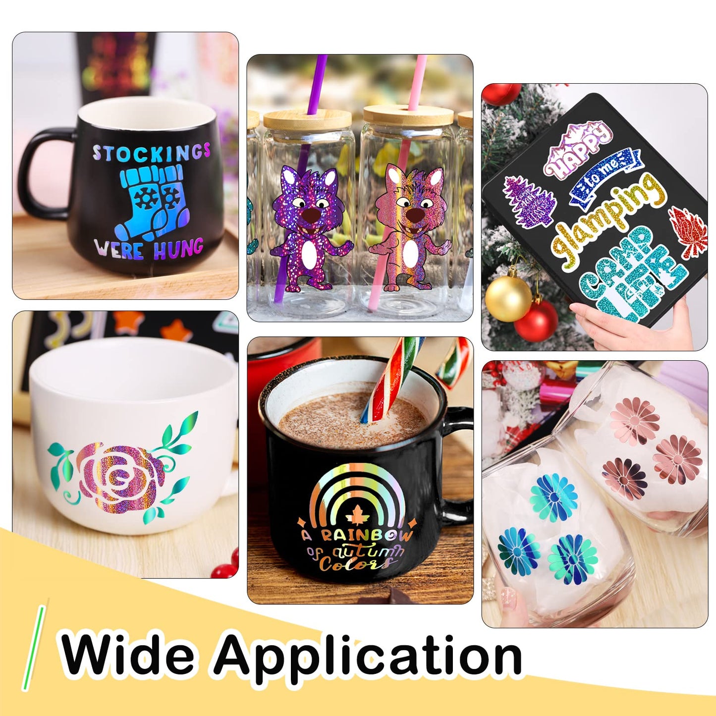 WRAPXPERT Holographic Permanent Vinyl Adhesive 35 Sheets Bundle-24 Vinyl Sheets 12"x12" & 6 Grid Transfer Paper & 5 Vinyl Layer Ppaer Compatible with All Crafters