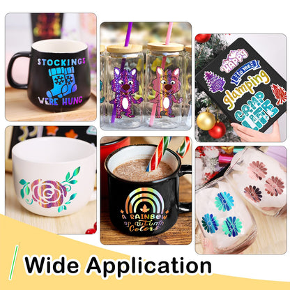 WRAPXPERT Holographic Permanent Vinyl Adhesive 35 Sheets Bundle-24 Vinyl Sheets 12"x12" & 6 Grid Transfer Paper & 5 Vinyl Layer Ppaer Compatible with All Crafters