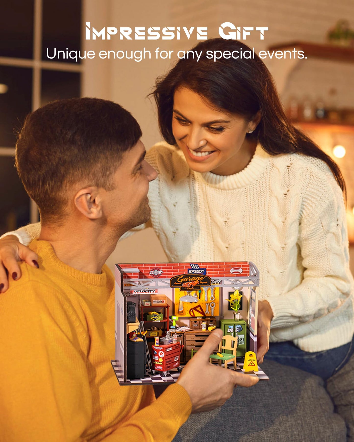 Rolife DIY Miniature House Kit Garage Workshop, Build 1/20 Mini House Building Kit with LED Craft Kits for Aduls Gifts for Him Her