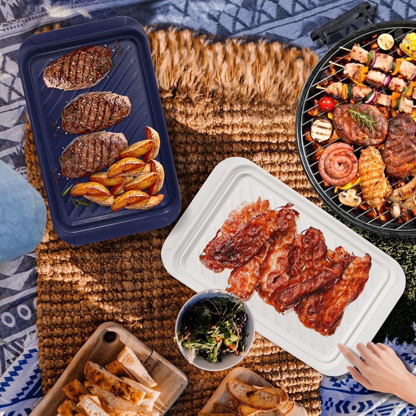 TP Serving Trays with Handles, Set of 2 Melamine Grill Prep and Serving Platters for Outdoor, Parties, and BBQ