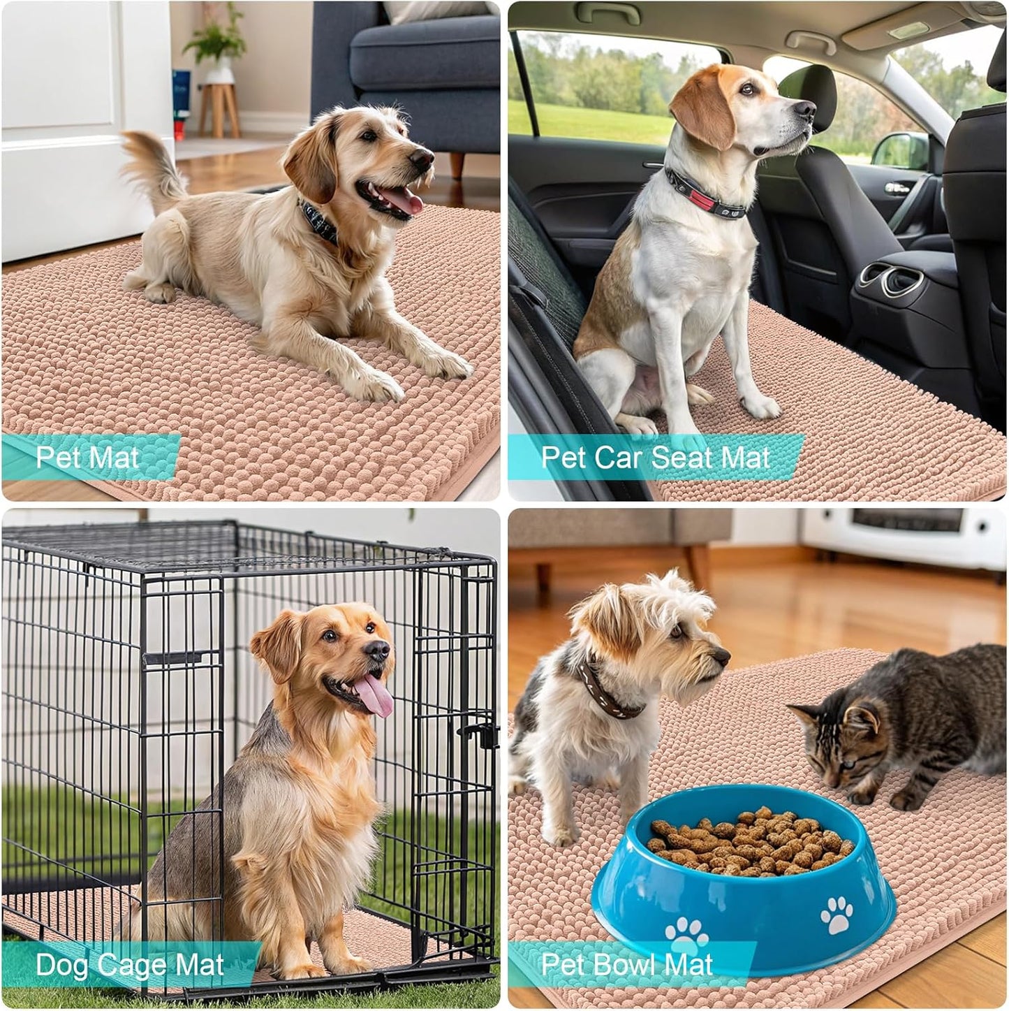 OLANLY Dog Door Mat - Absorbent Non-Slip Washable Doormat for Muddy Paws | 48x30 Peach Design