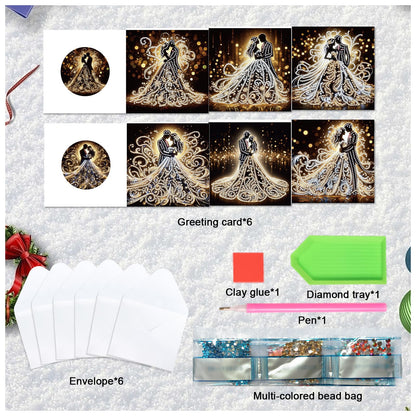 JZHYOAN 6 Packs Diamond Painting Greeting Cards with Envelopes DIY 5D Diamond Art Card Kit Handmade Rhinestone Cards Art and Crafts for Wedding Wish and Celebration Romantic Wedding Couples