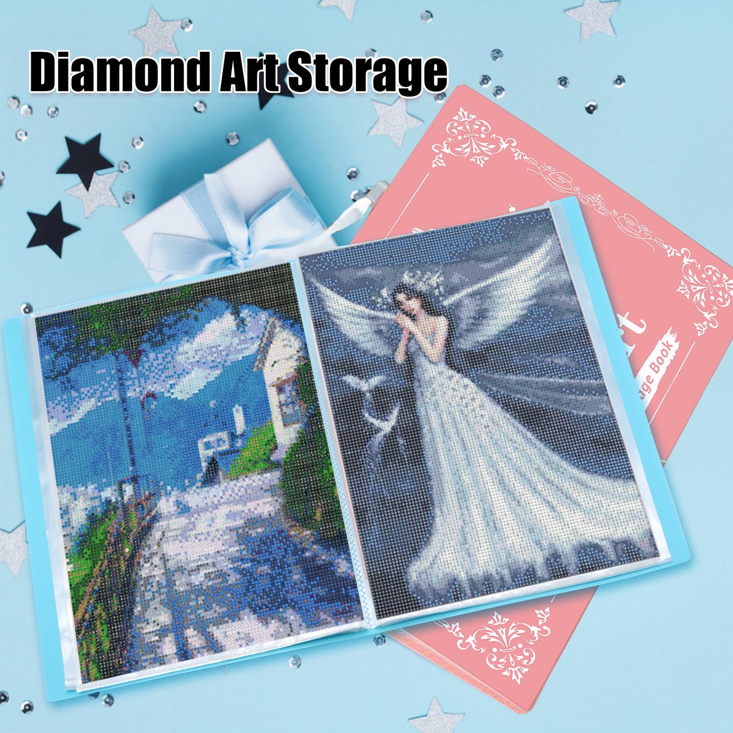 MUFEKUM 2 Pack A3 Storage Book for Diamond Painting, Handheld Diamond Art Portfolio Folder with 30 Pocket, Diamond Art Storage Book for 12”x16” Diamond Painting Photo Picture