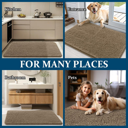 OLANLY Dog Door Mat - Absorbent Non-Slip Chenille for Muddy Paws | 44x24 Tan Indoor Entryway Carpet