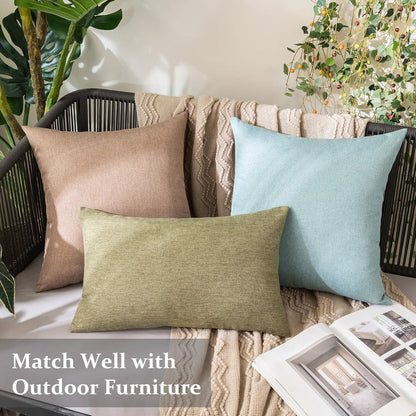 MIULEE Decorative Outdoor Throw Pillow Covers - Waterproof Faux Linen Cushion Cases | 16x16 Inch Khaki (Pack of 2)