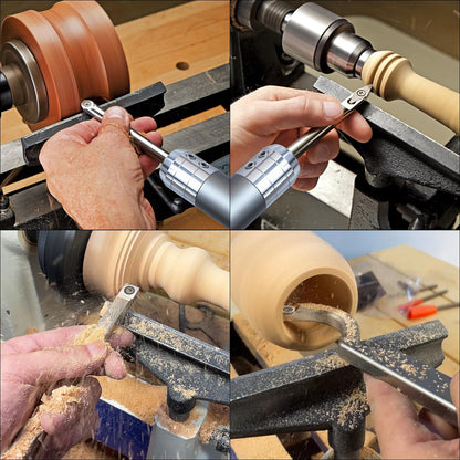 RUITOOL Carbide Wood Lathe Turning Tools Set with Bowl Sander, Including Swan Neck Hollower, Rougher, Finisher, Detailer, 1" & 2" Mandrels, Sandpapers and Aluminum Alloy Handles for Woodturning