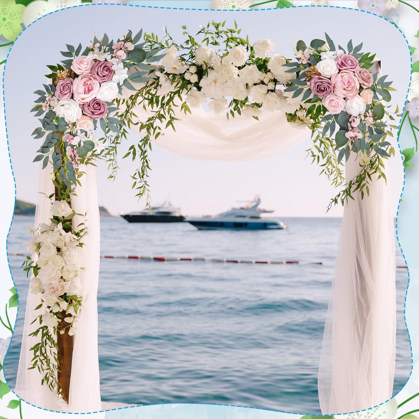 Wedding Arch Decorations 2 Pack - Reusable Artificial Hanging Flowers Floral Swag Greenery Garland for Wedding Welcome Sign Backdrop Bridal Ceremony Reception Backdrop Decoration, Baby Shower