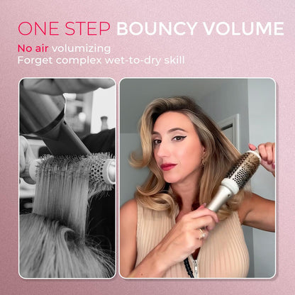 TYMO 2.0 Thermal Brush Curling Brush - STYLUX 1.7" Blowout Volumizer with Flexi-Fit for Hair Straightening, Heated Round Styler Tool, Hair Straightener and Curler 2 in 1, Dual Voltage & Light, Pink