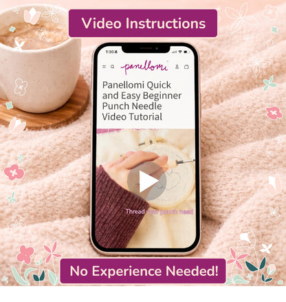 Panellomi Flower Punch Needle Kit for Beginners DIY Punchneedle Embroidery Starter Kit with Yarn, Fabric, Needle Punch Tool, Scissors, and Instructions for 6 Easy Craft Floral Design Coasters