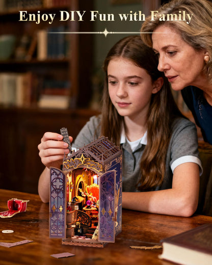 Rolife LED Book Nook Kit Magic Fantasy Corner, DIY Booknook Kit 3D Creative Decorative Bookend Bookshelf Insert, Halloween/Christmas Decorations/Gifts for Adults (Magic Fantasy Corner)