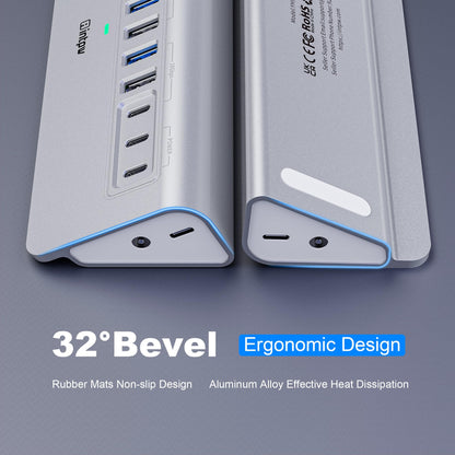 Powered USB Hub 10Gbps, intpw 9-Port USB 3.2 Hub, USB C Hub with USB A/USB C 3.2, 4 USB 3.0, 2 PD 45W Charging Ports, 65W Power Adapter and 3.3FT Cable, Aluminum USB Hub for Laptop, iPhone 16/15, PC