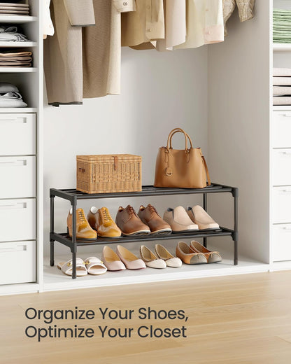 2-Tier Closet, 11.8 24.5 12.2 Inches, ULSA122BH01 SONGMICS Shoe Rack for Compact Metal Shoe Organizer Shelf